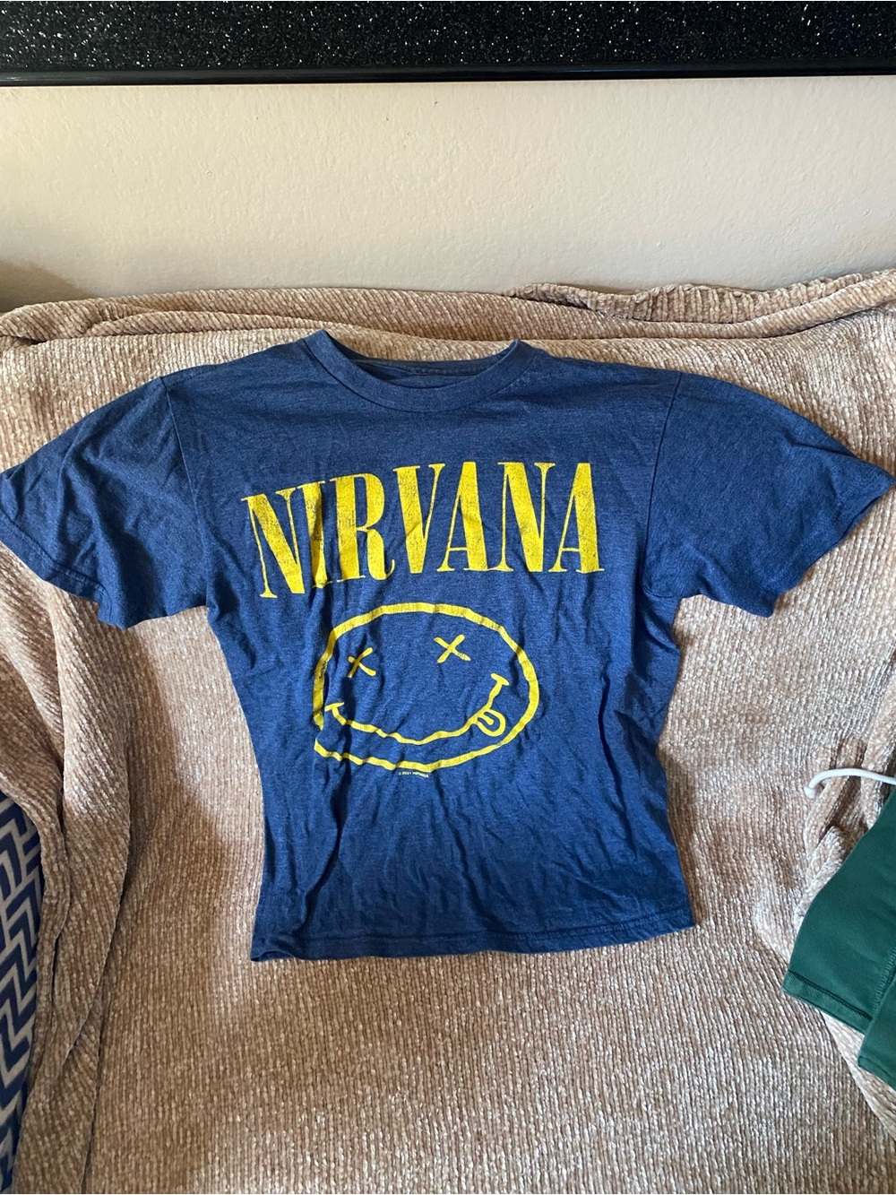 NIRVANA Navy Blue Tee with Yellow Smiley Logo